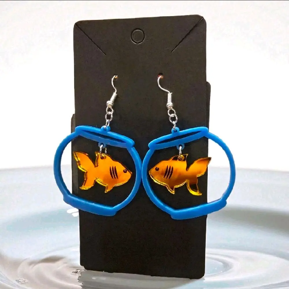 86) Swimming Fish in Bowl Earrings!!