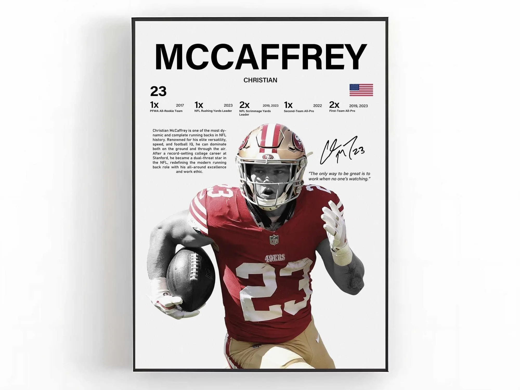 Christian McCaffrey Poster  Wall Art Print Sports Room Decor Fan Gift ( Unframed - Print Only )