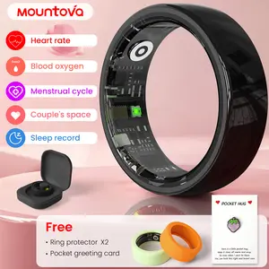 Black Ceramic Smart Ring for Men & Women IP68 Waterproof Fitness Tracker, Sleep Heart Rate Stress & Female Cycle Monitor, Portable Charging Case Included, Compatible iOS Android Couple Wellness Gift