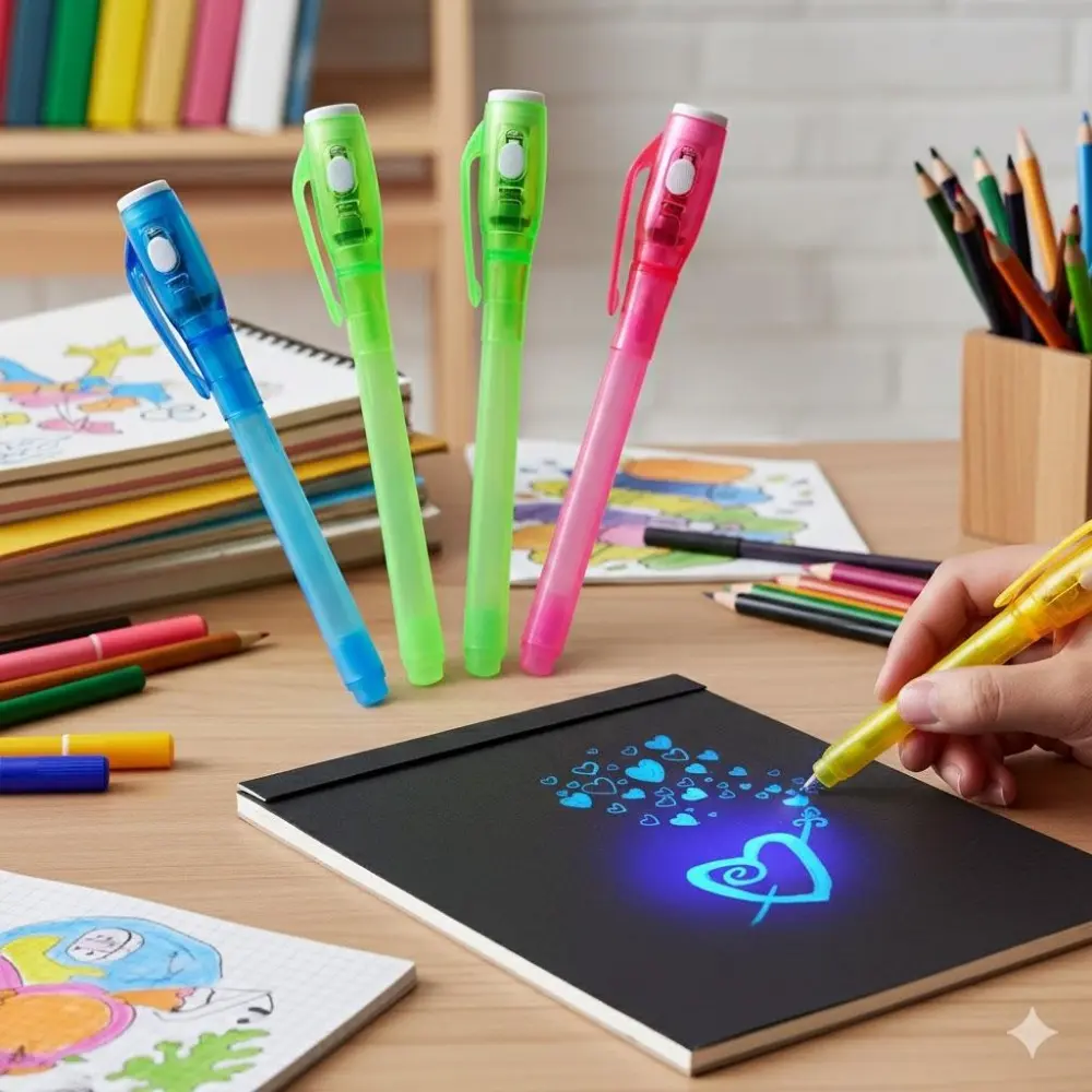 UV Invisible Pen with Light, Fluorescent Secret Writing Toy for Kids, Creative Party Gift & Learning Tool, Glow Doodle Game Pen for Students, Interactive Fun with UV Reveal, Multi-Scene Use, Coloring Pen, Graffiti Markers