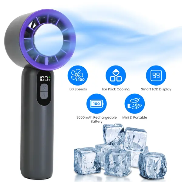 Speed Handheld Cooling Fan With Superconducting Ice Pack, 3000mAh Rechargeable Portable Mini Air Cooler With LCD Display For Summer Outdoor Travel