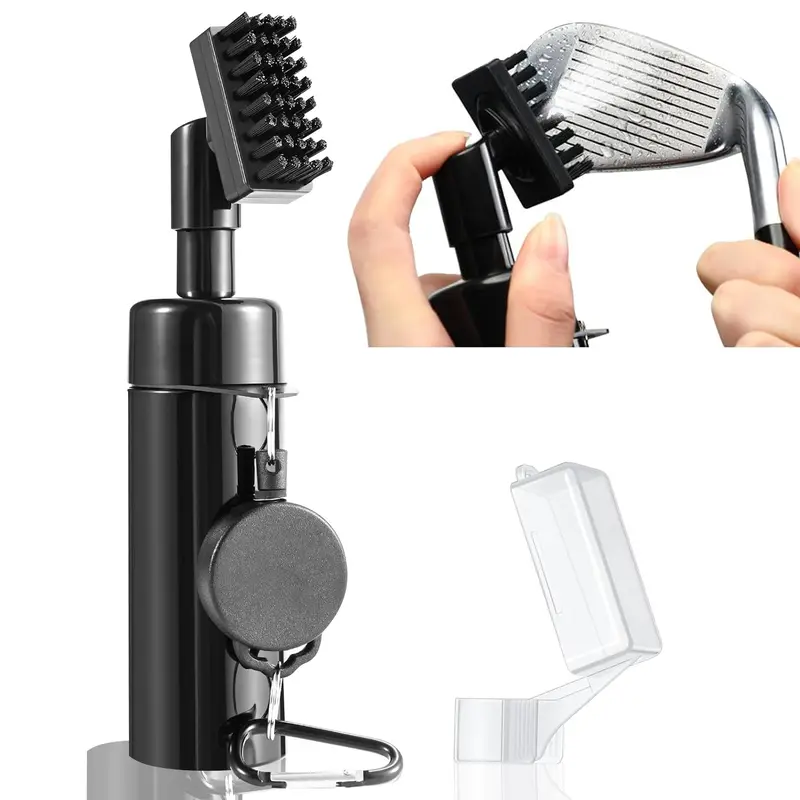 2-in-1 Portable Golf Club Cleaner Brush with Retractable Clip, Drop-Resistant Lightweight Design, 5oz Leak-Proof Plastic Bottle, Nylon Bristles, Golf Accessory for Supplemental Gear Needs