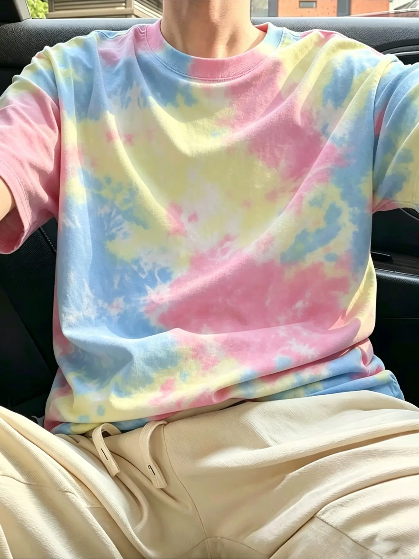 Men’s and women’s identical high-street tops, American street-style macaron gradient dyeing T-shirt, 240g heavyweight cotton, 100% pure cotton oversized short-sleeved shirt, colorful diffusion art T-shirt, summer dopamine T-shirt, couple-style T-shirt.