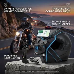 2026 Motorcycle Helmet Chin Strap Mount Holder With Phone Clip For GoPro Hero 11 10 9 Action Camera Full Face Mobile Phone Holder