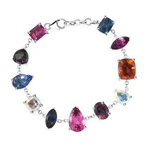 Mix Shape Multi Color Mystic Topaz Station Link Bracelet 35.75ctw