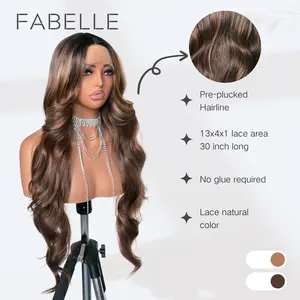 FABÉLLE Body Wave Wig 30inch Glueless 13×4×1 Middle part Lace Wig Pre-plucked Synthetic Lace Front Wig for women