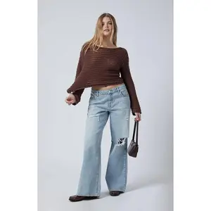 Women's Casey Ripped Low Rise Baggy Jeans Light Indigo Wash Cotton Wideleg All Seasons Bottom Hip Denim Streetwear Trouser Womenswear Casual