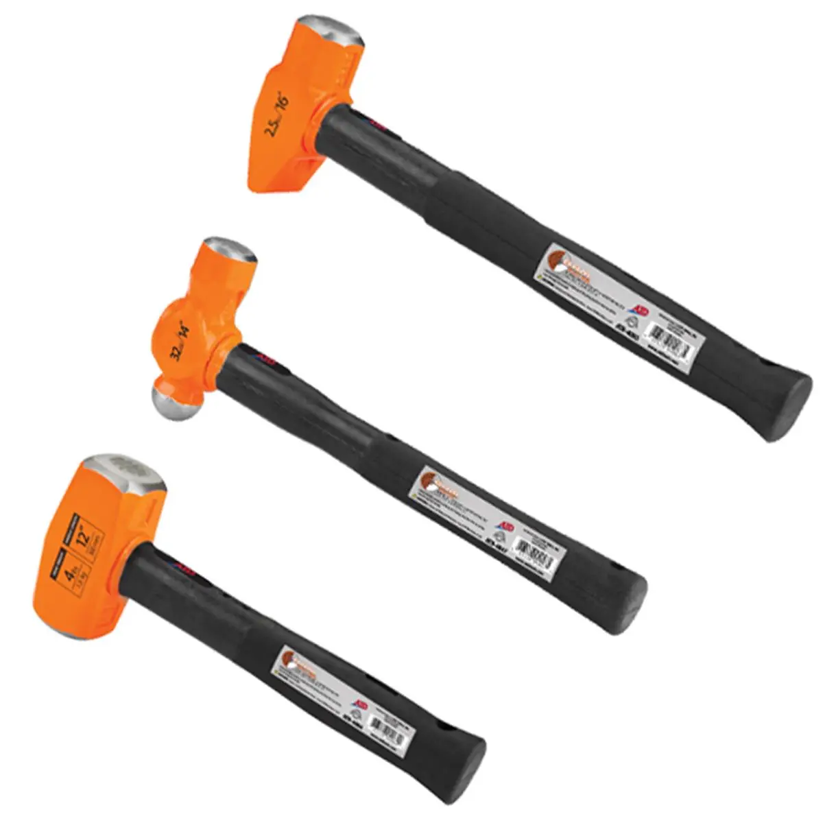 ATD Tools 3-Piece Indestructible Handle Hammer Set - Sledge, Ball Pein, Induction-Hardened Steel Heads, Rubber Grips, Shock-Absorbent Design, Sledge Hammer, Ball Pein Hammer