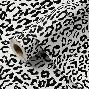 1 Roll 44.5CM Black White Leopard Print Peel And Stick Wallpaper, Temporary Wall, Self Adhesive Removable Waterproof Vinyl Contact Paper For Cabinet Wardrobe Bedroom Wall Decor