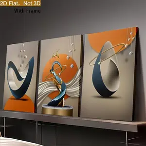 2D flat photo frame three-piece set, 2D flat photo frame, 2D flat photo frame ready to hang, modern art home decoration, abstract geometric paintings reflecting the latest fashion trends