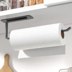 Paper Towel Holder Under Cabinet - Both Available in Adhesive and Drilling - Black Paper Towel Holder Wall Mount - Upgraded Aluminum Paper Towel Rack for Kitchen, Bathroom