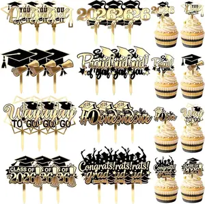 60 Pcs Graduation Cupcake Toppers,Glitter Class of 2026 Cupcake Toppers Grad Cap Cake Toppers Picks 2026 Graduation Party Supplies,Black