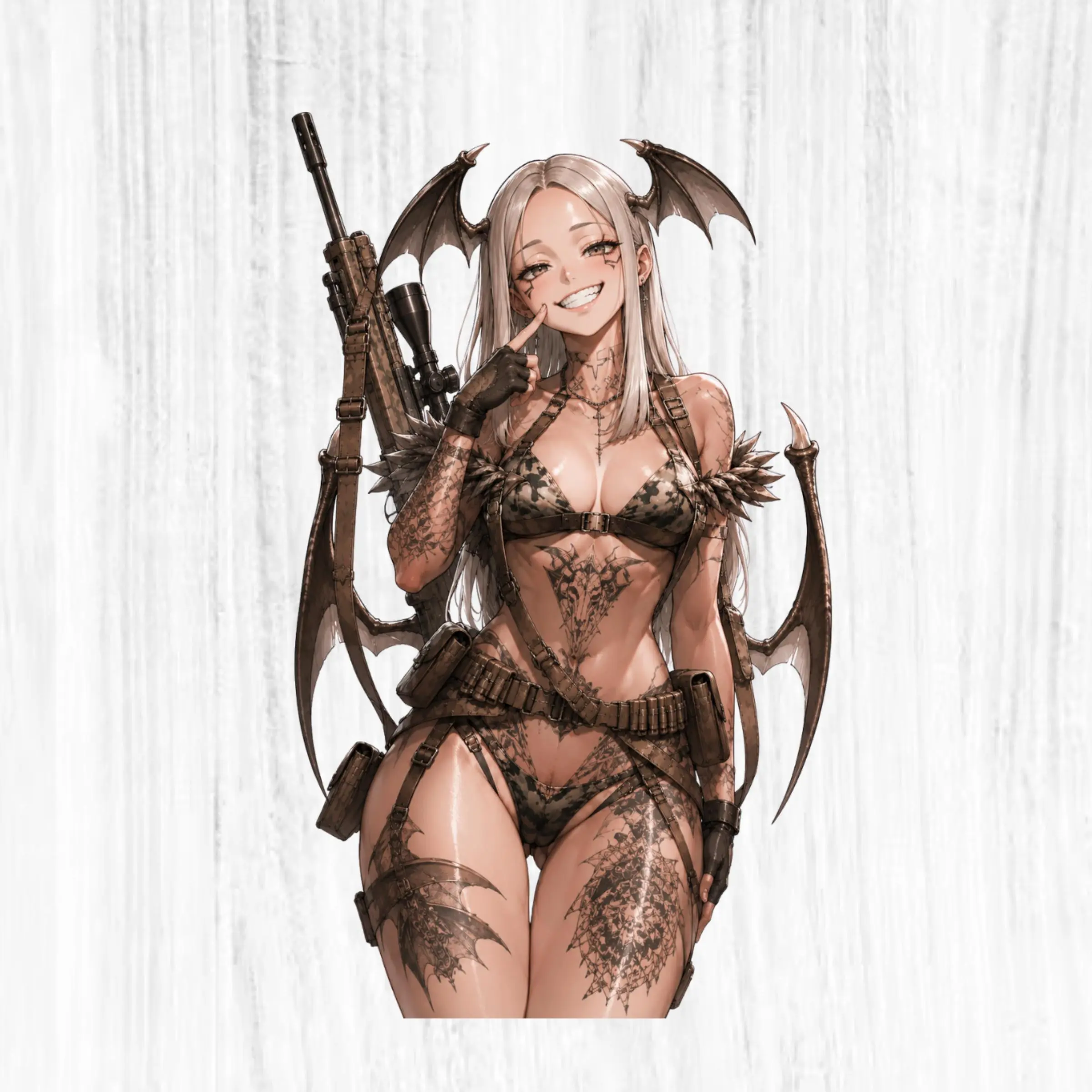 Demon Huntress Anime Sticker, Tactical Rifle Hunter Girl Decal, Dark Fantasy Hunting Sticker for Laptop Tumbler Car Water Bottle