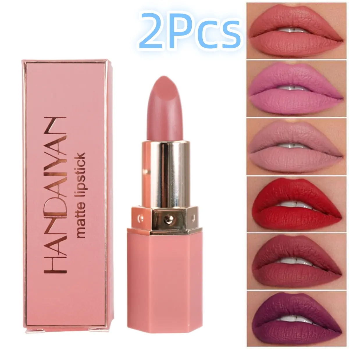 2Pcs 6-Colors Matte Lipstick Velvety Red Lipsticks Waterproof Long Lasting Smoothing Non-stick Cup Sexy Color Lipsticks Gloss Lipgloss Makeup Glossy Cosmetic