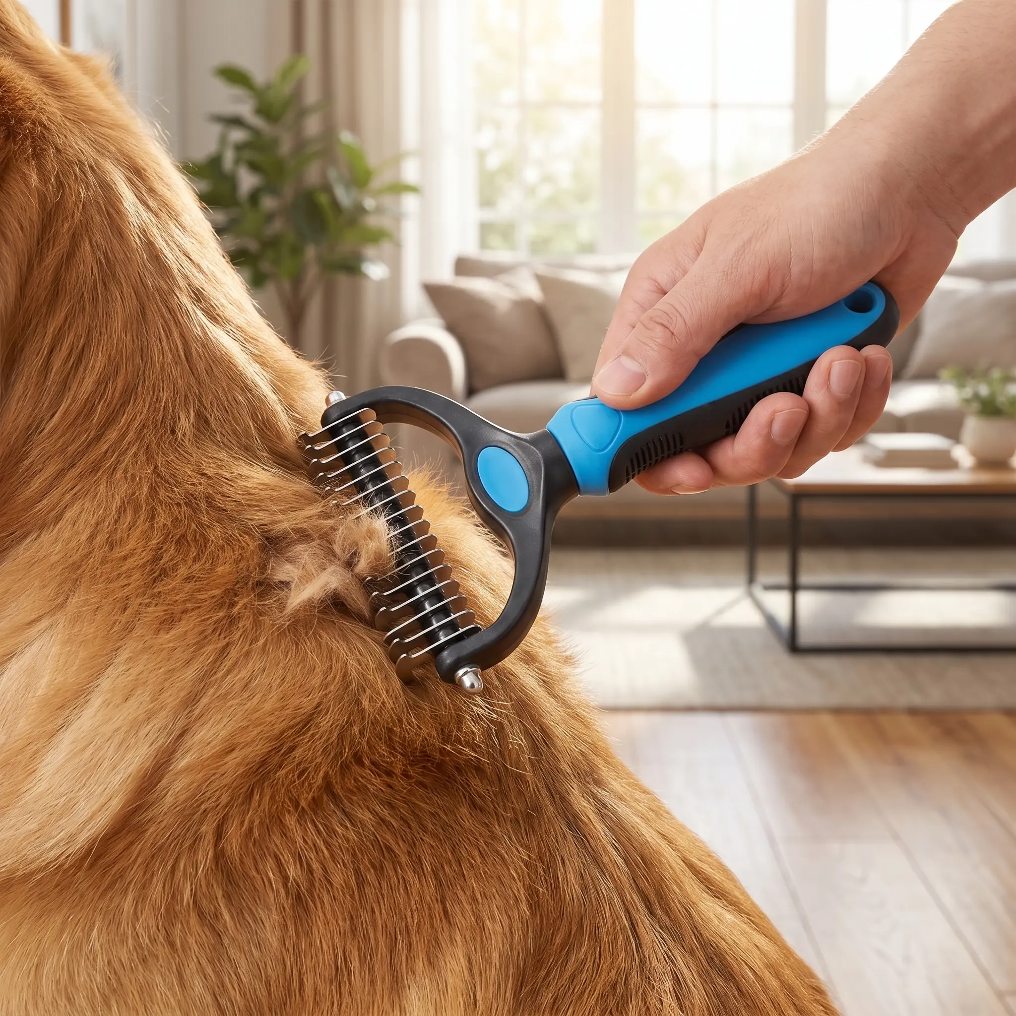 Pet Dematting Comb for Dogs & Cats - Double-Sided Grooming Shedding Brush, Undercoat Rake for Removing Mats, Tangles, Loose Fur