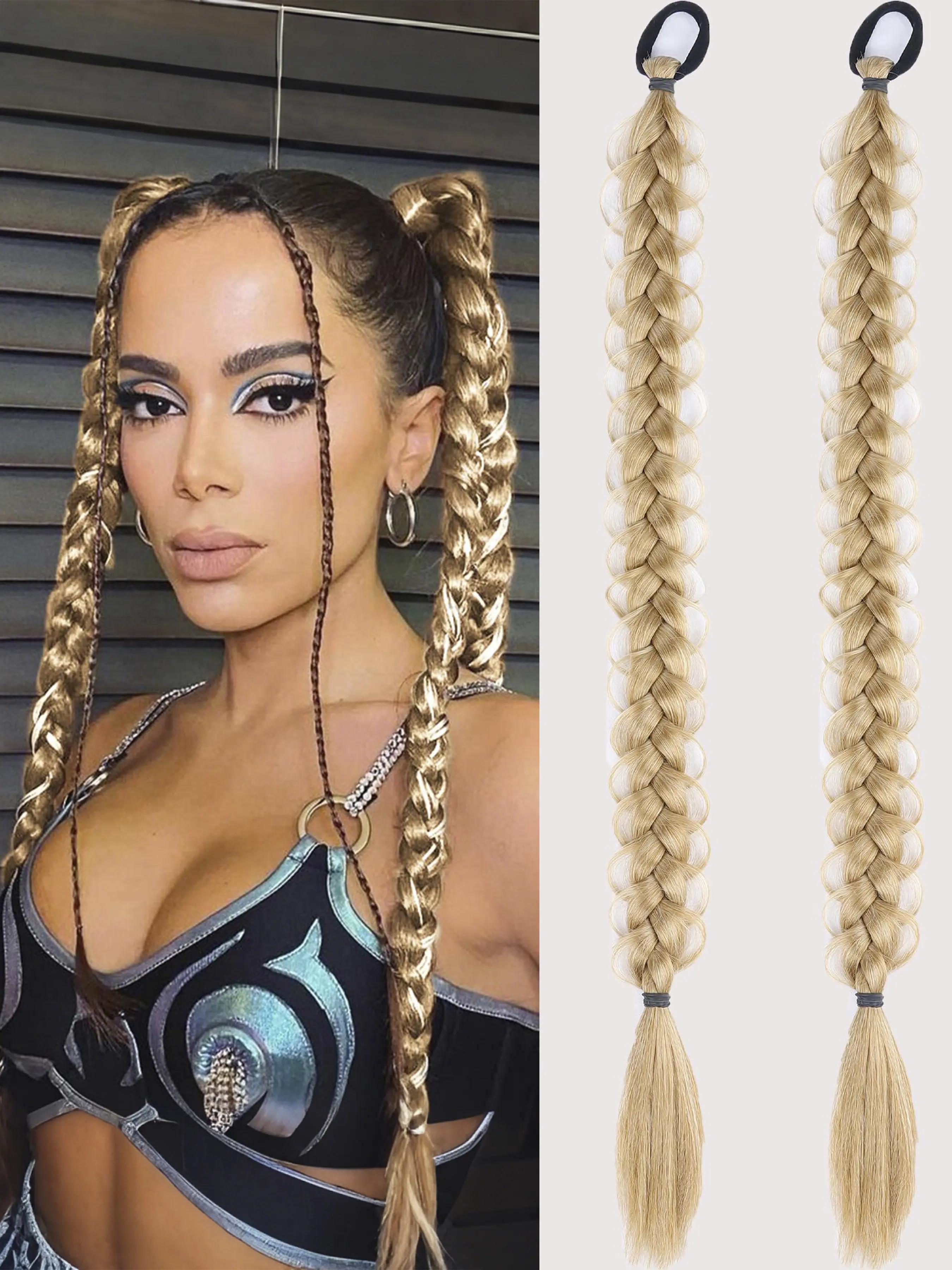 2 Pcs Synthetic Braiding Hair Long Twist Braid Ponytail Extensions for Women Girls Daily Wear Hair Accessories Easy to Wear Save More Time 24 Inch Synthetic Hair Hairpieces