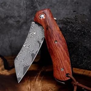 Premium Damascus Steel Folding Tool With Rosewood Handle, Exquisite Wave Pattern, Durable Daily & Outdoor Gear, Ideal Gift For EDC & Adventure Lovers, Classic Fine Craftsmanship