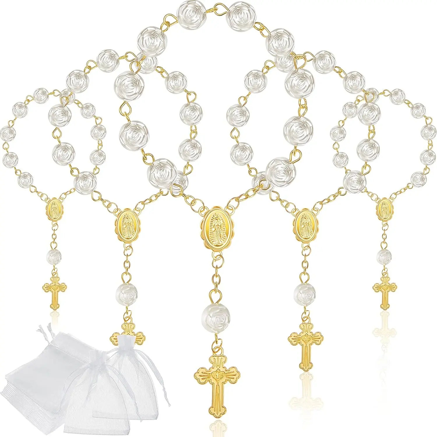 30-Pack Mini Rosary Prayer Beads with Our Lady of Guadalupe, Portable Acrylic & Metal Spiritual Decor for Baptism & Communion Favors, Collectibles with Gift Bags, Religious Collectibles, Rosary Design