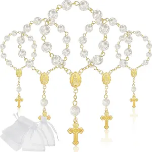 30 pieces mini rose prayer beads - paired with 30 organza gift bags, suitable for baptism, communion, wedding party gifts