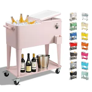 【MothersDayGift】UBesGoo 80 Quart Patio Cooler Rolling Cooler Ice Chest with Shelf, Wheels and Bottle Opener, Portable Patio Party Drink Cooling Cart