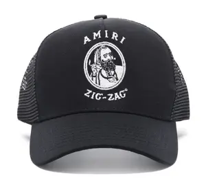 Amiri Embroidered Zig Zag Logo Trucker Hat Black White