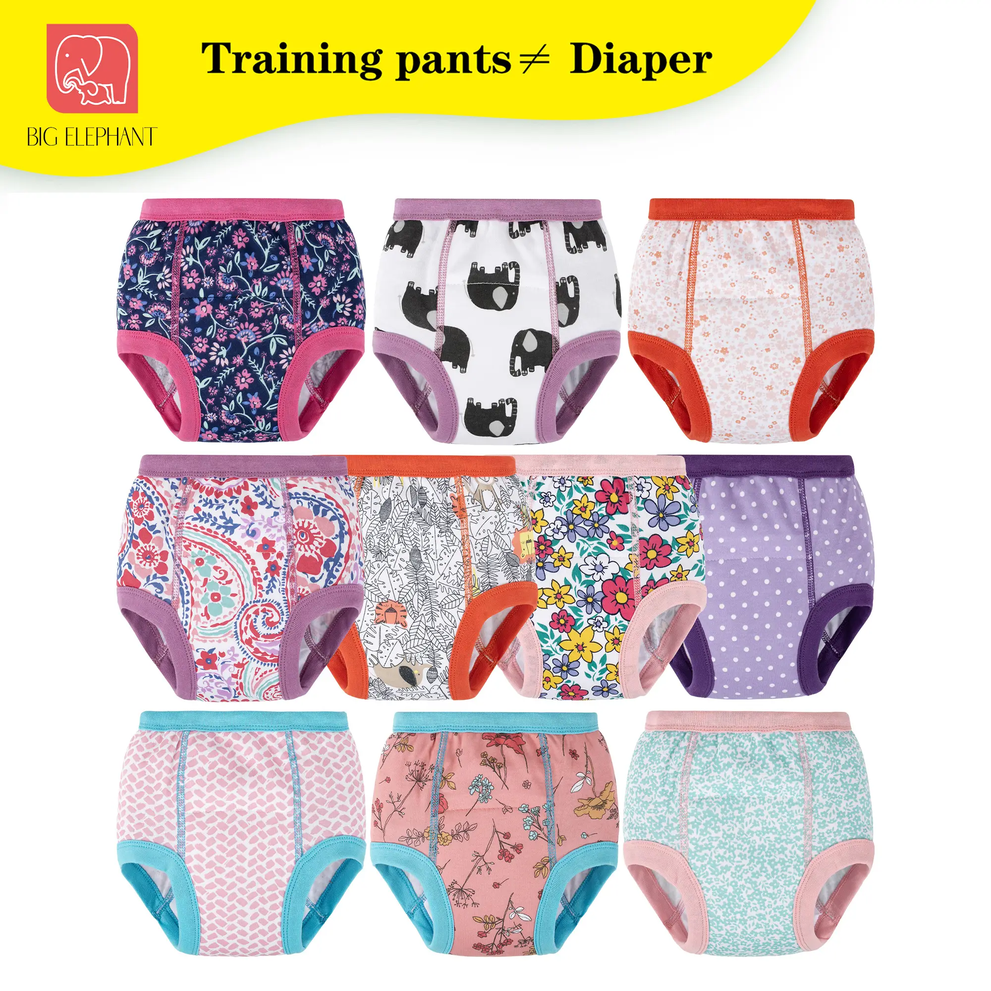 BIG ELEPHANT 10-Pack Kids Potty Training Underwear – Soft Cotton Training Pants for Boys & Girls, 12M-10Y