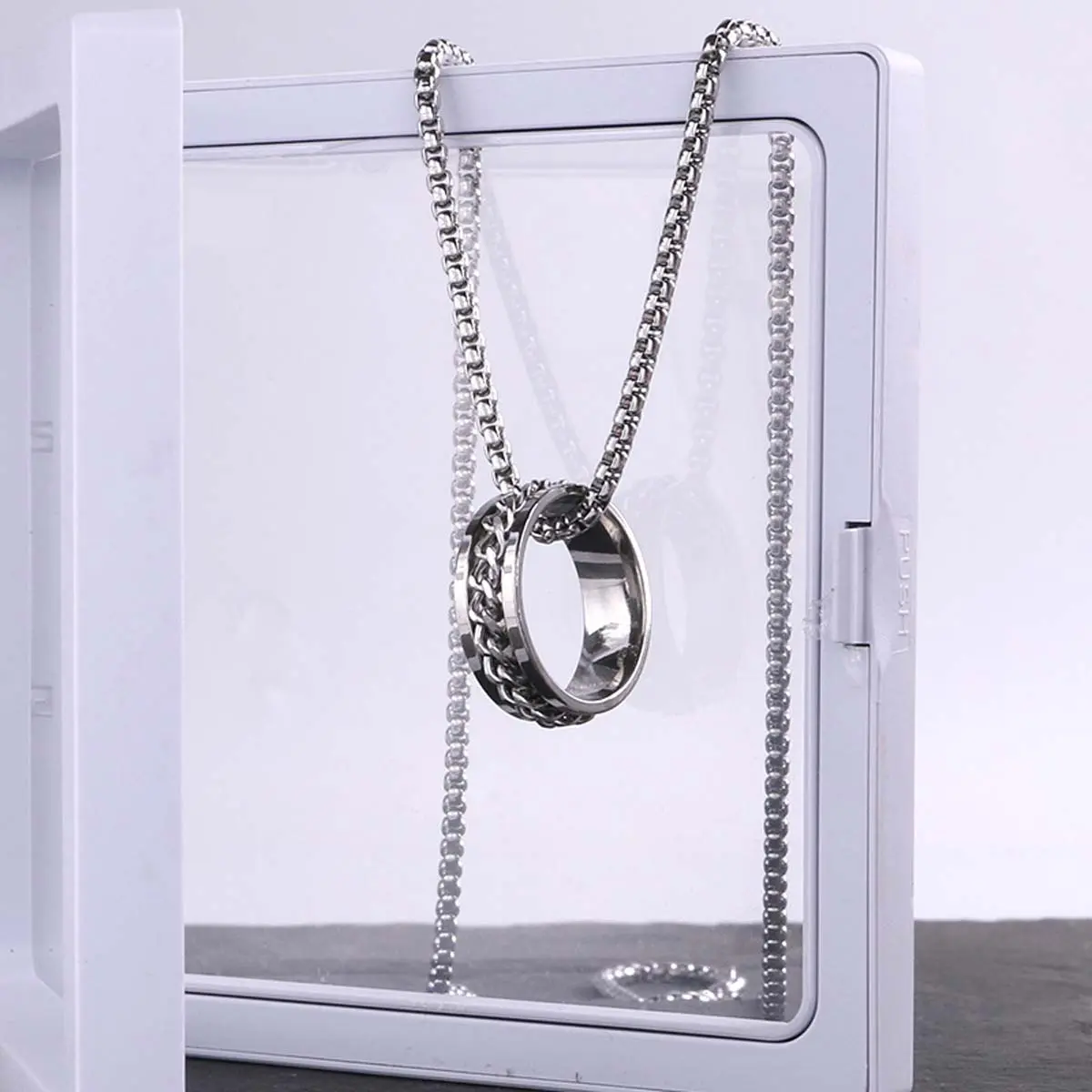 Niche personality rotatable ring necklace trendy retro punk simple unisex jewelry