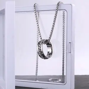 Niche personality rotatable ring necklace trendy retro punk simple unisex jewelry