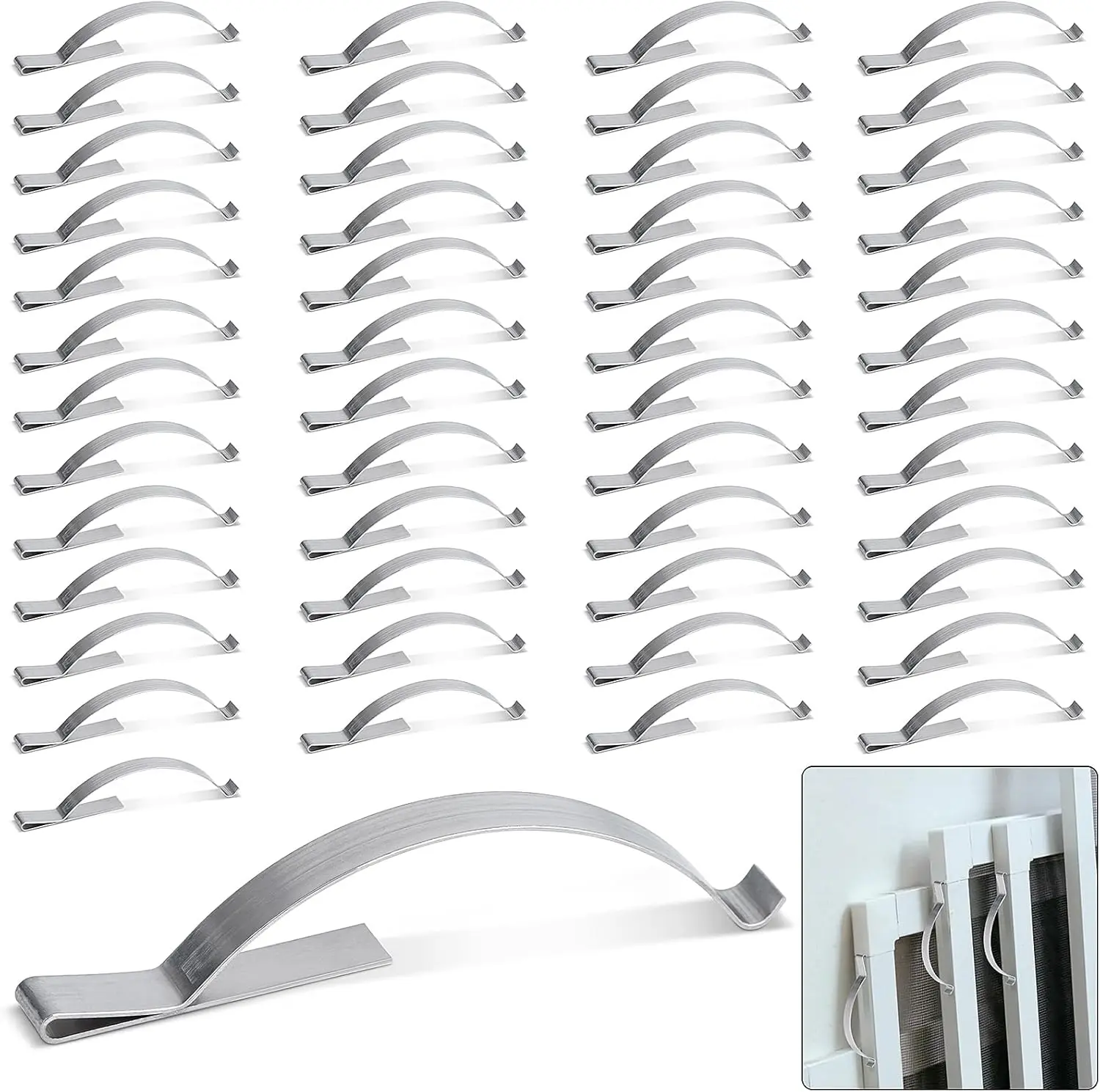 50 Pcs Corrosion-Free Heat-Treated Spring Steel Window Screen Tension Springs with ¼” Wide Flat Mount Corner Clips, Length 2-3/4”, Premium Material, Easy to Install, Premium Material, Good Helper to Fix or Repair Aluminum Channel Screens