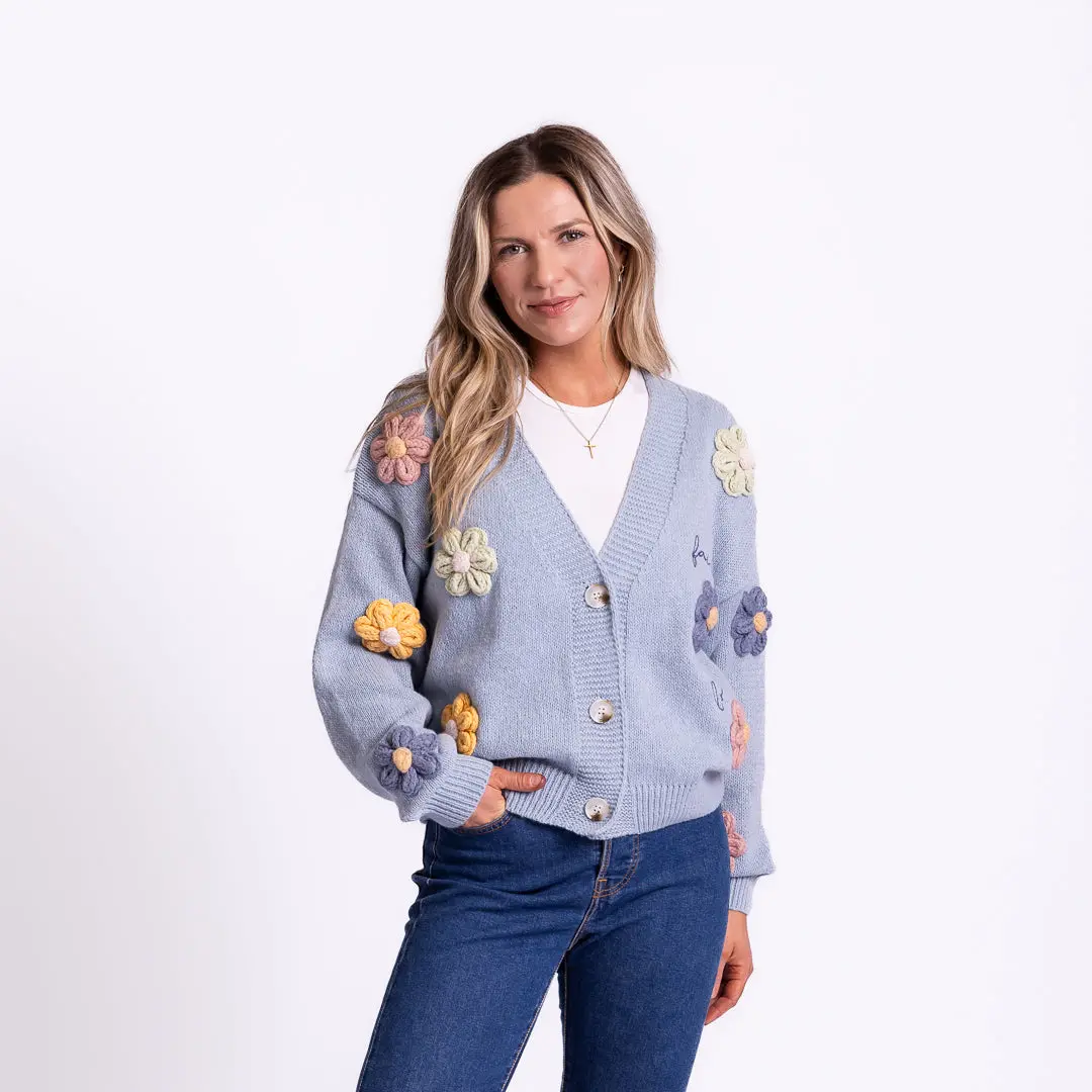 Faith Hope Love Flower Embellished Cardigan
