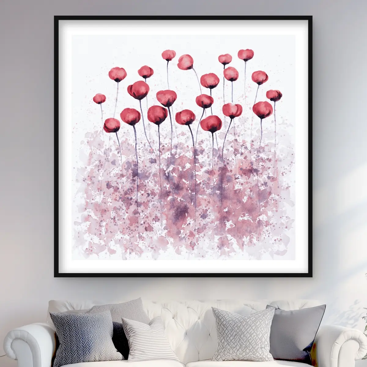 Begin Home Decor C1FM4848DSATUF 48 x 48 in. Pink Flowers with Paint Splash Framed Print Wall Art - Home Decor Art