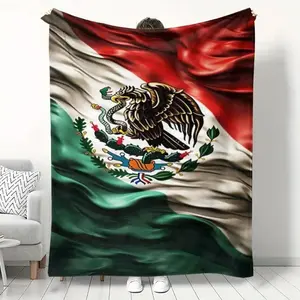 Mexican Flag Flannel Throw Blanket, Cultural Style Bed Sofa Cover, Ideal for Home Office Travel Camping, Winter and Fall Use