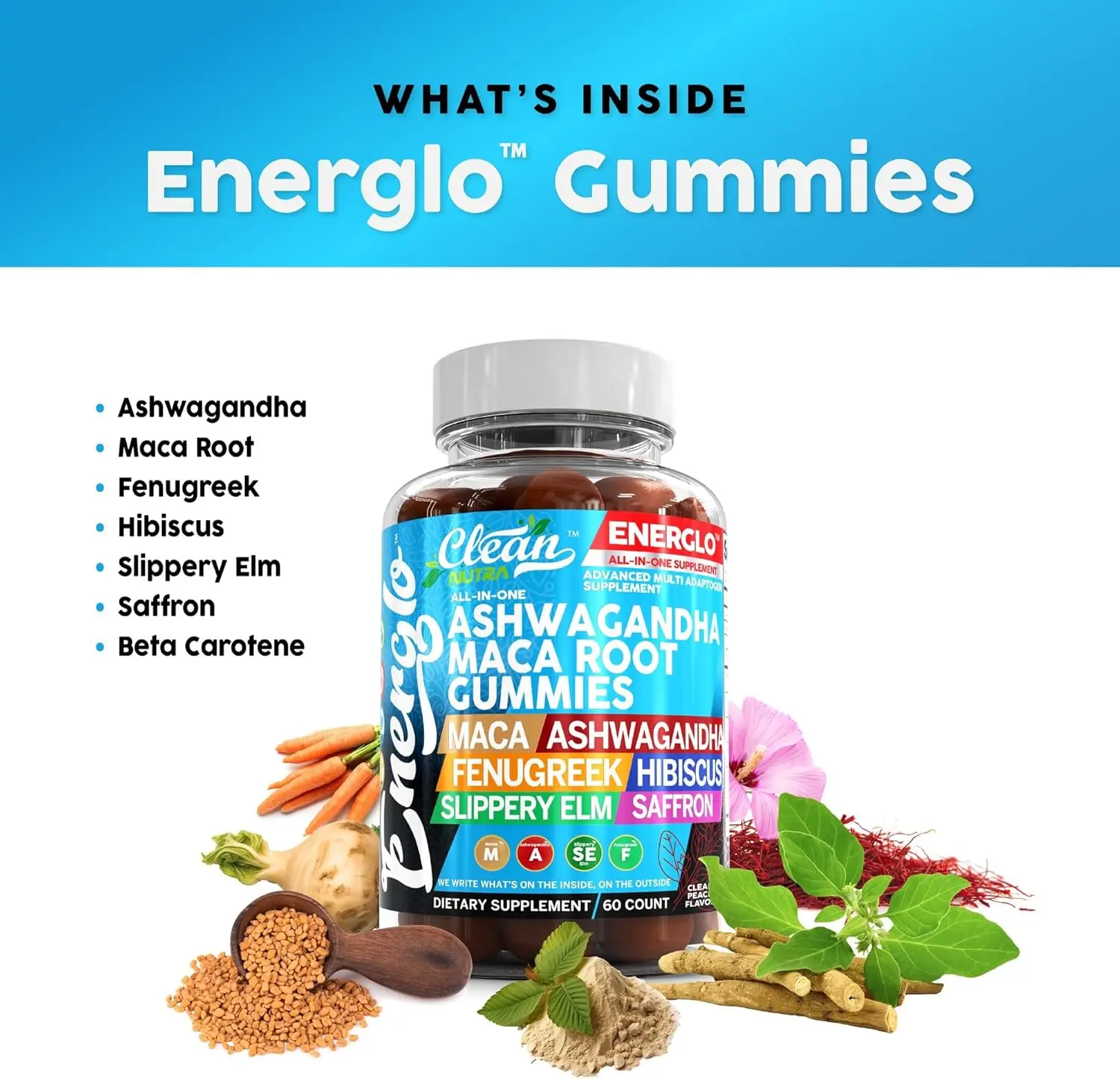 Clean Nutra Ashwagandha Maca Root Gummies with MACA, Ashwagandha,  Fenugreek, Hibiscus, Slippery Elm and Saffron for Cortisol Clean Fitness  Supplement - Energlo - TikTok Shop