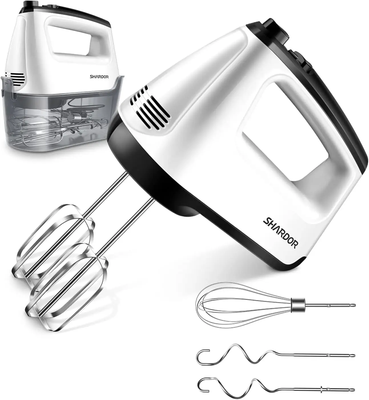 6 Speed Turbo Hand Mixer,Snap On Storage Case,5 Stainless Steel Whipping Accessories, 304 Food-grade Safe, Mixing Cookies,Brownie,Cakes,Dough Batters,