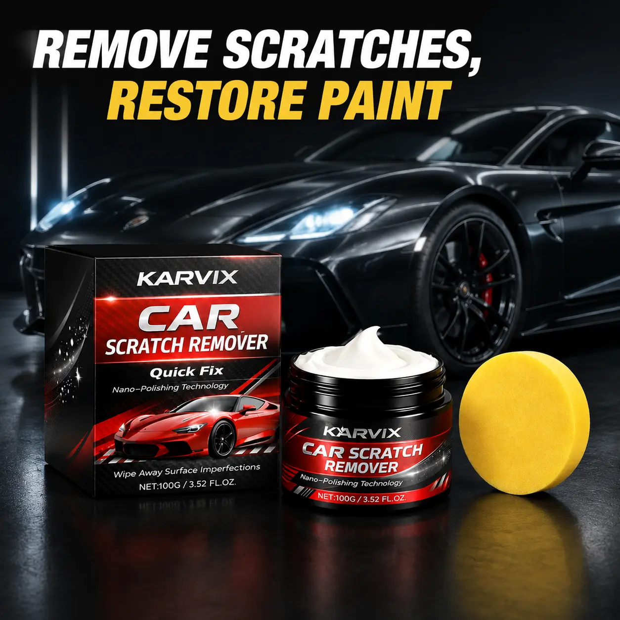 Car Scratch & Swirl Remover Cream - Easy Fix Light Scratch and Sswirl Mark, Restores Glossy Look, Premium Scratch Removal Wax, Quick Application Hand Polish Repair Kit for Daily Car Care