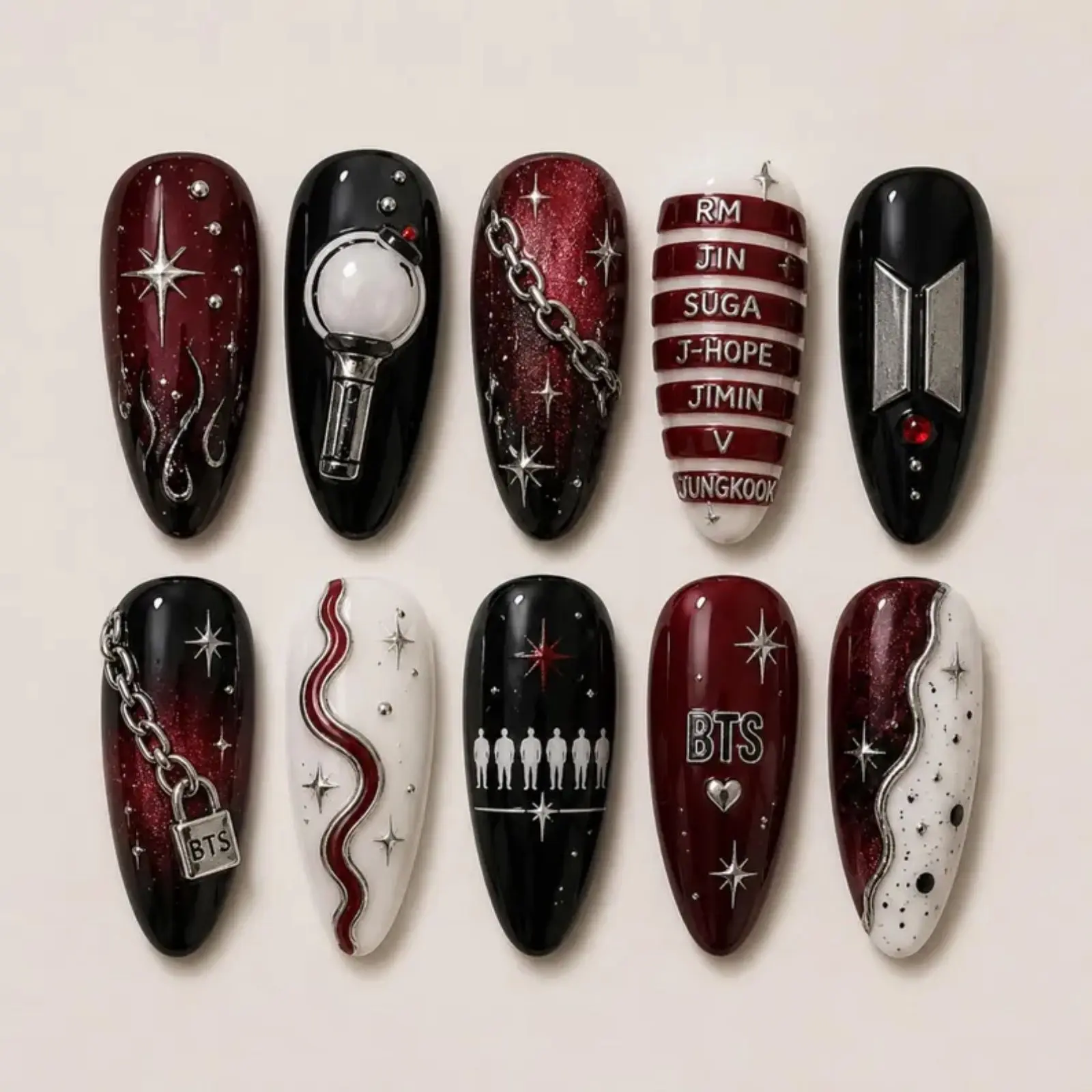 Arirang Concert Press On Nails | Galaxy Kpop Korean Nail Set | Light Stick & Logo Inspired Chrome Gel Nails | Handmade Reusable
