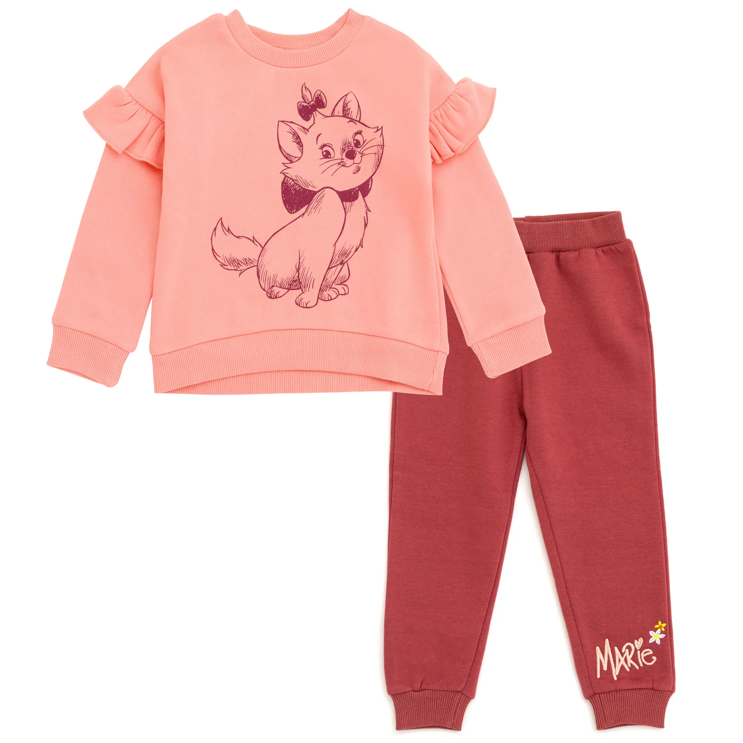 Disney Girls' The Aristocats Marie 2-Piece Ultra-Soft Warm Fleece Casual Wear Set - Drop-Shoulder Sweatshirt, Elastic Waistband Pants with Snug Cuffs, Mauve, Sizes 2T, 3-4 Years, Machine Wash Toddler to Big Kid Outfit