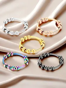 Rotatable Stainless Steel Ring for Women, Spinner Rings, 10pcs Beads Stress Relief Anxiety Finger Rings, Casual Plain Design, All Seasons Jewelry, Stackable Rings