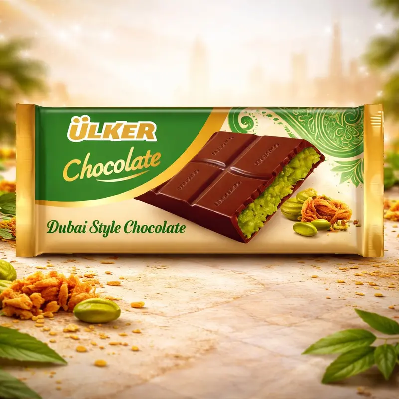 Ulker Dubai Pistachio Chocolate Bar (93g/3.28oz) - Authentic Ulker Quality, Premium Crisp Kataifi Snap Shell, Pistachio Fill, Bite-Sized, Individually Wrapped, Arrives Fresh, Perfect Gift (1-2-3-6 Pack) [Food & Snacks]