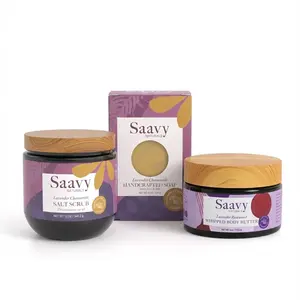 Saavy Naturals Lavender Chamomile Body Care Bundle Dead Sea Salt Scrub + Whipped Body Butter + Handcrafted Soap | Smooth & Hydrated Skin
