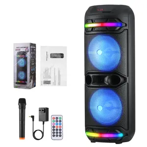 Dual 12'' Powerful Portable Bluetooth Party Speaker Double Subwoofer Heavy Bass High Power Bass Heavy Bass, FM Radio, Microphone, LED Lights, Remote