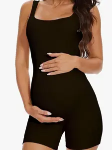 Maternity Workout Romper Pregnancy Yoga Ribbed One Piece Seamless Tank Top Jumpsuit cute outfits