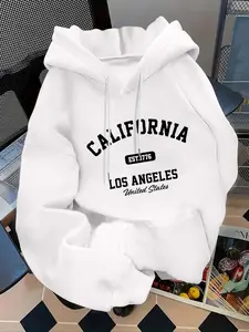 Women's Fashion Hoodie Calvin Letter Print Kangaroo Pocket, Casual Long Sleeve Sweatshirt for Fall & Winter, Daily Wear