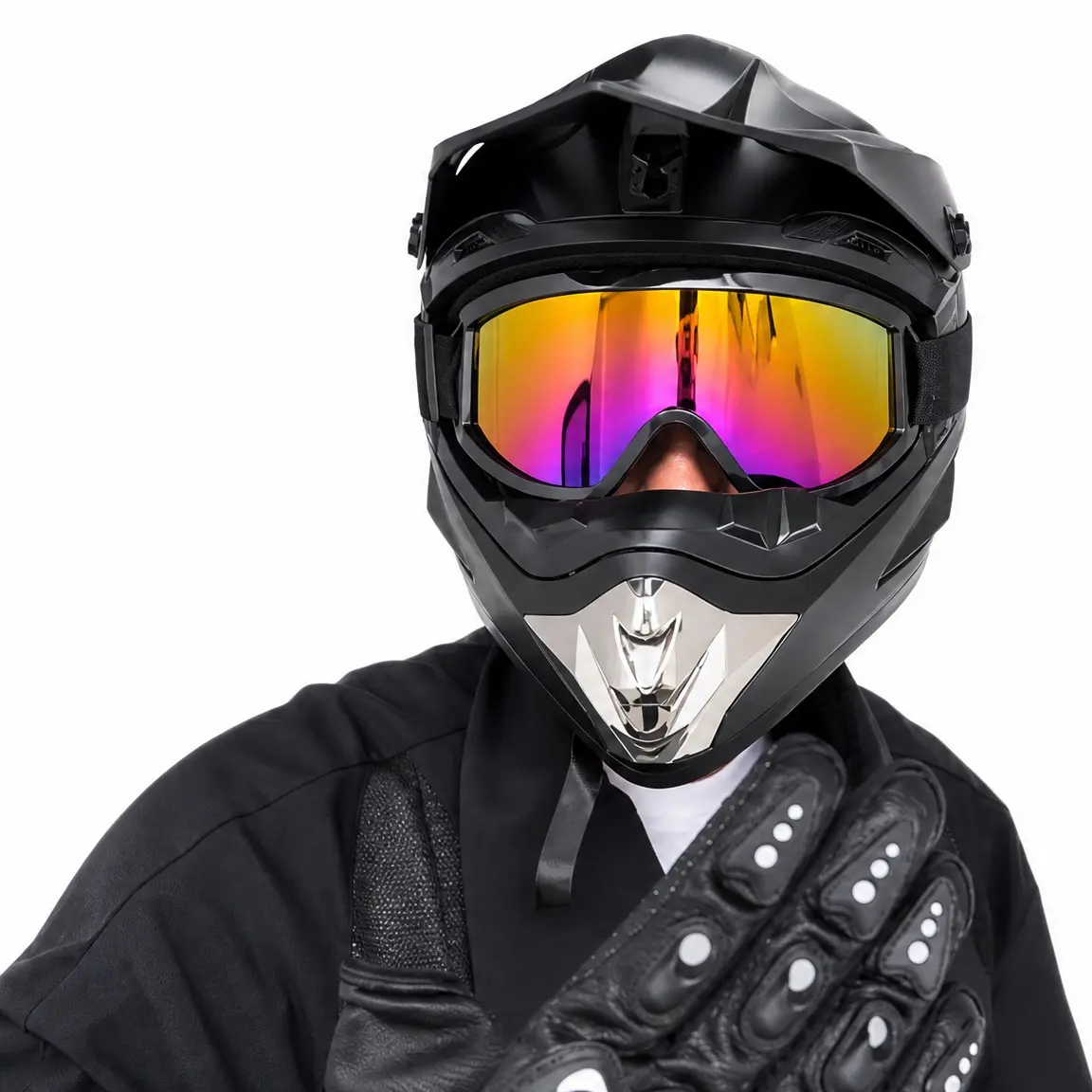Adult Men's Off-Road Motorcycle Helmet, Matte Black Full Face Pneumatic Tactical Helmet with Goggles & Gloves, DOT Certified Crash Helmet with Face Mask for ATV, Motocross, Dirt Bike, E-Bike & Outdoor Off-Road Adventures