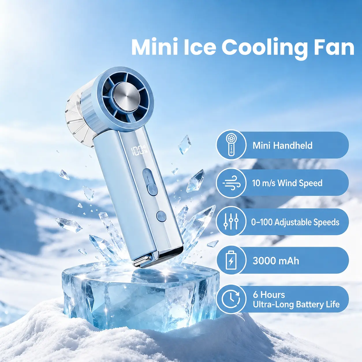 Y63 Portable Handheld Miniature USB Fan - Clip-On, Adjustable Speed, 157g Small Form, Compact Body, Metal Front Panel, Hands-Free Design, Streamlined Body, Powerful Airflow, Long-Lasting Batteries, for Music Festivals, Outdoor Trips