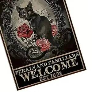 Vintage Salem Sanctuary For Wayward Cats Aluminum Plaque - 1pc Halloween Wall Art by HALLOWEENHAVEN, Eerie Home Decor