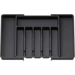 Upgradation Adjustable Flatware Tableware Organizer with Dividers Utensil Holder Plastic Storage Tray for Spoons Forks Knives(Black) Drawer Expandable