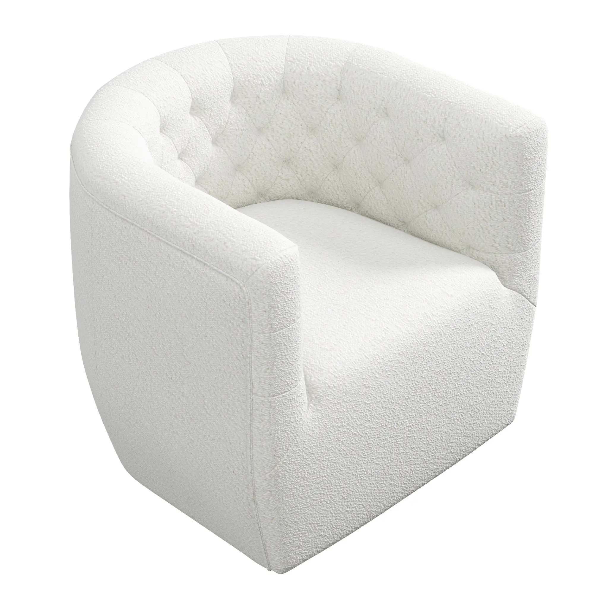 Lotte Cream Boucle Swivel Chair - Modern Reading Chair with Soft Fabric, Upholstered Tufted Design, Bouclé & Cloud-Like Living Room Furniture
