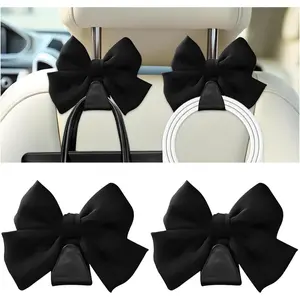 Cute Bow  Seat Headrest Hooks, 2 count Multifunctional  Rear Seat  Hooks, Automotive Interior Seatback Storage Organizer for Purses Bags, Universal for SUV Sedan  (Black)