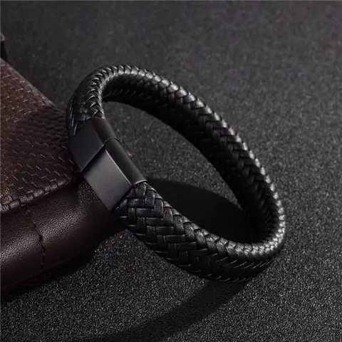 Men's Retro Woven Leather Bracelet - Adjustable Luggage & Bag Charm Accessory, Fashionable Bracelet, Men's Accessories for Halloween, Christmas, Valentine, Unique Gifts for Him